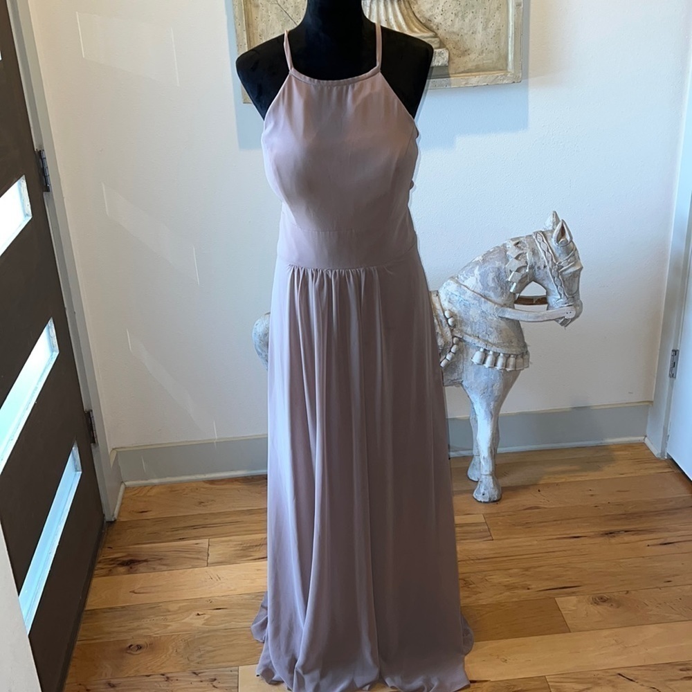 Morilee Madeline Gardner 21666 chiffon long dress high halter neckline Sz 14